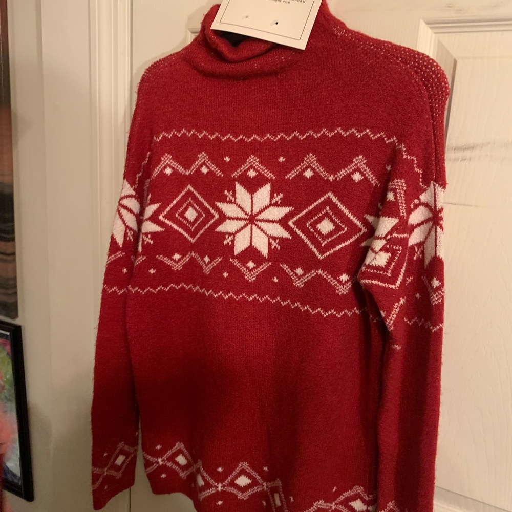 Christian Audigier Red and White Turtleneck Sweater
